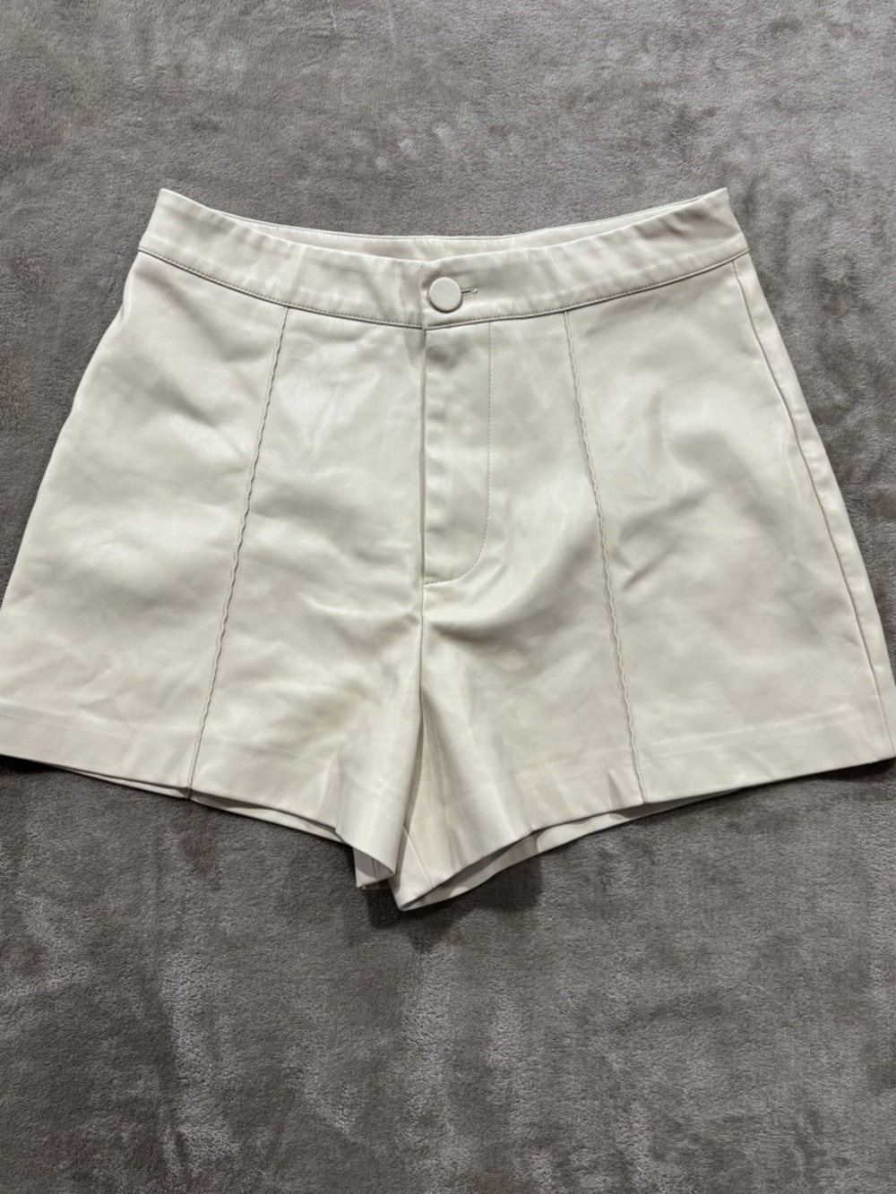 SUPRE High-Waist Cream Leatherette Shorts